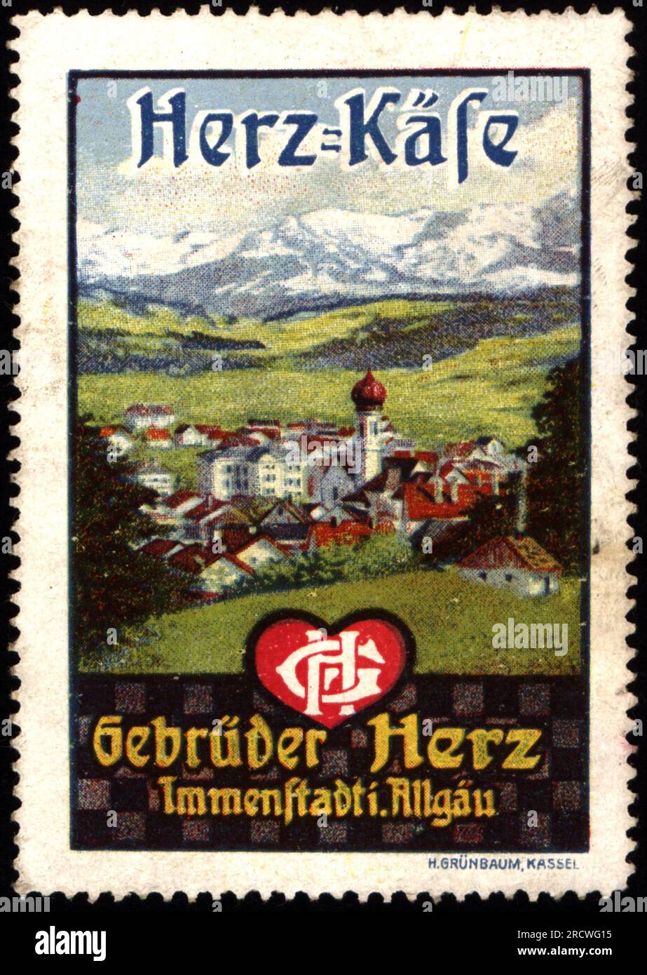 Pubblicità, cibo, formaggio Herz, Gebrueder Herz, Immenstadt, Allgaeu, timbro poster, circa 1910, AUTORIZZAZIONE AGGIUNTIVA-INFORMAZIONI-NON-DISPONIBILE Foto Stock