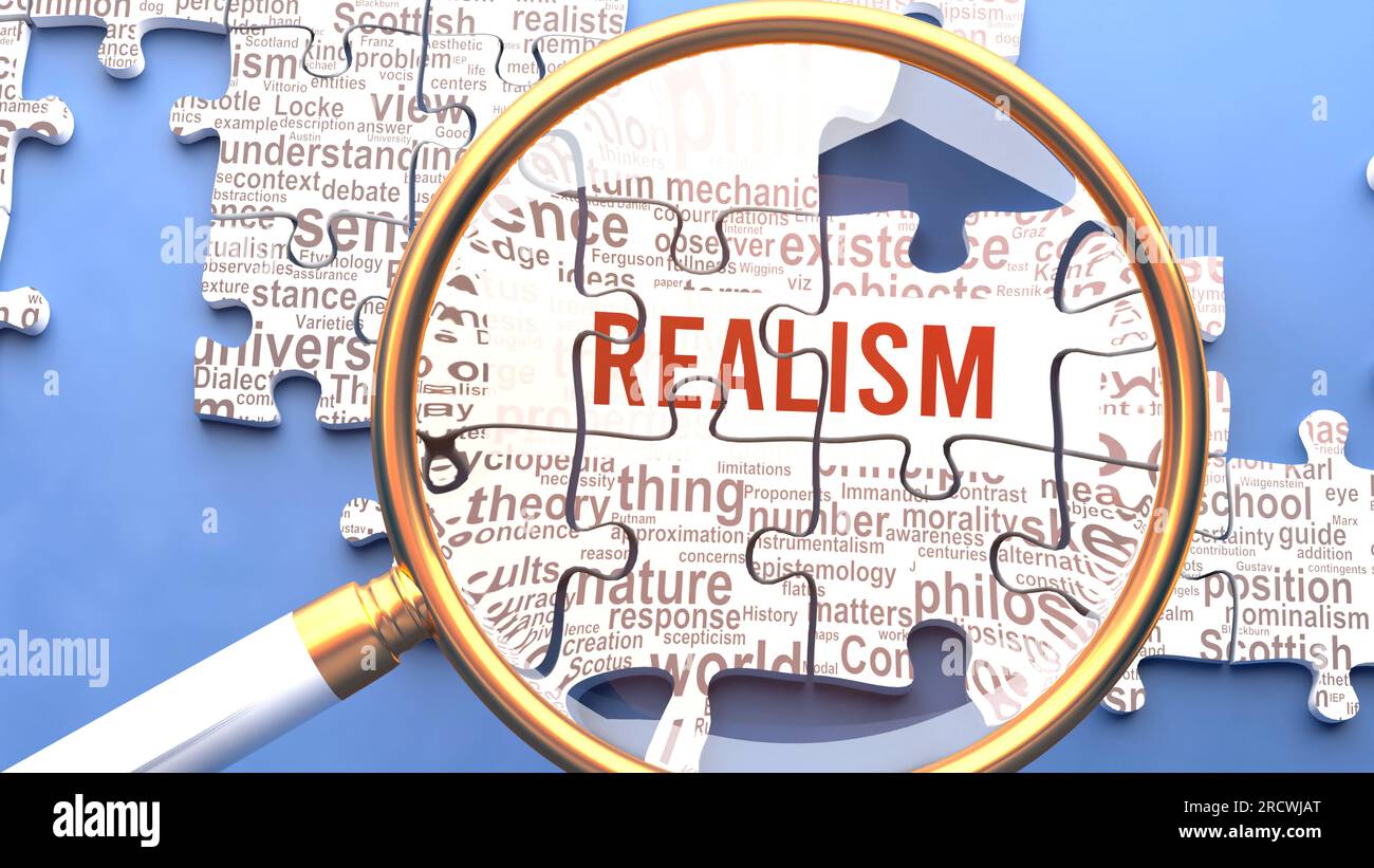 Il realismo viene esaminato attentamente insieme a molteplici concetti e idee vitali direttamente correlati al realismo. Molte parti di un puzzle ne formano uno, connesso Foto Stock