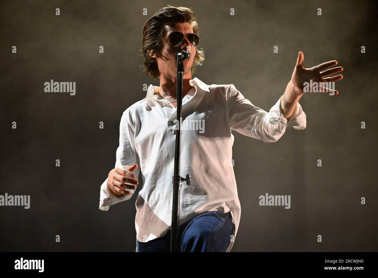 Roma, Italia. 16 luglio 2023. Alex Turner delle scimmie artiche durante l'European Tour 2023 Rock in Roma 2023, all'Ippodromo delle Capannelle, 16 luglio 2023 Roma (foto di Domenico Cippitelli/NurPhoto) crediti: NurPhoto SRL/Alamy Live News Foto Stock