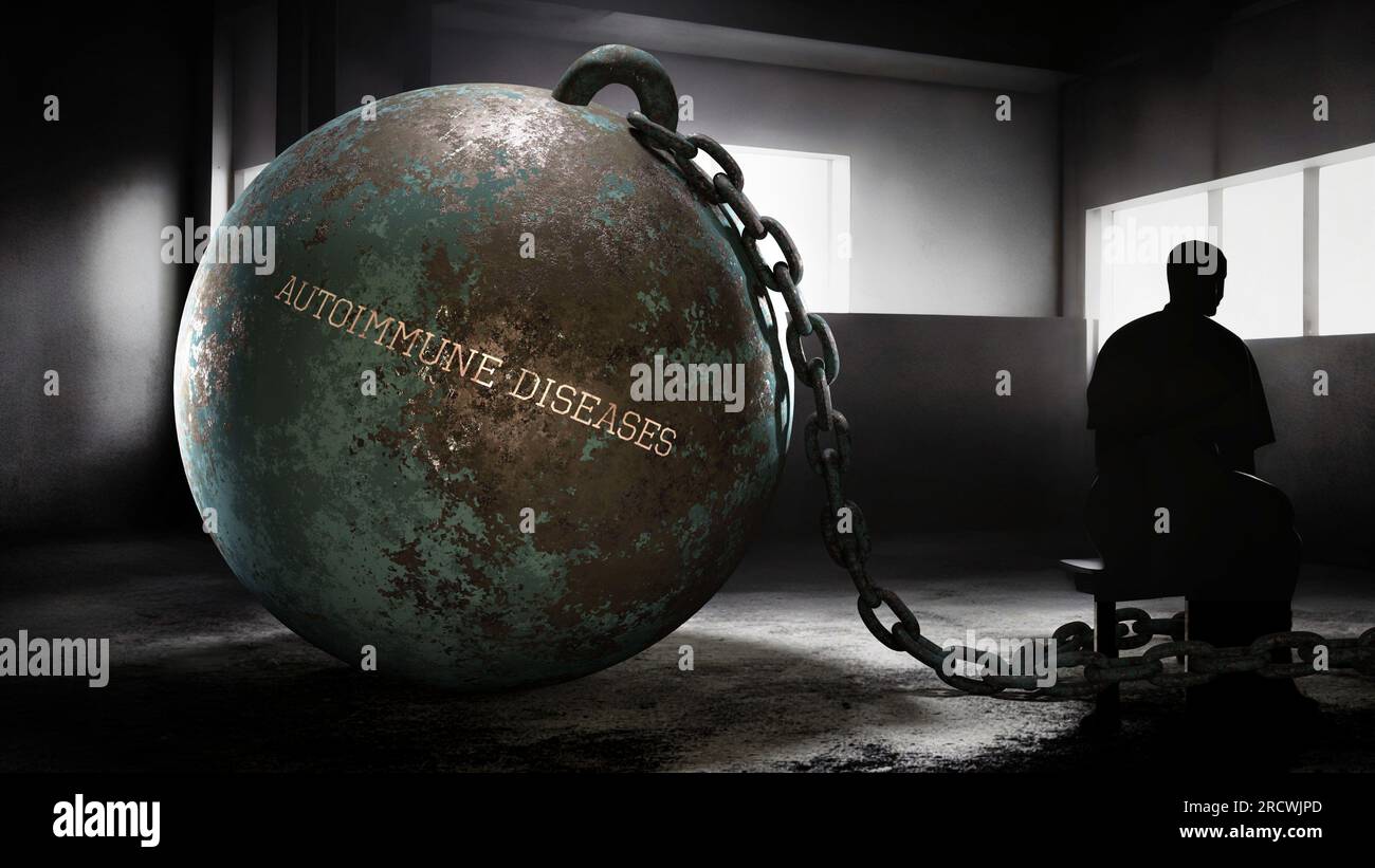 Malattie autoimmuni e intima, silenziosa e solitaria sofferente anima umana. Separato dal mondo nel suo stesso dolore. Illustrazione 3D. Foto Stock