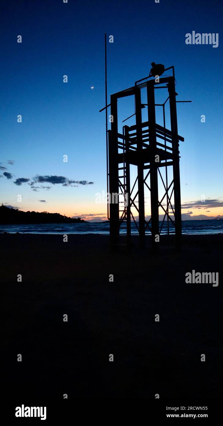 Beach Watchtower al Sundown Foto Stock