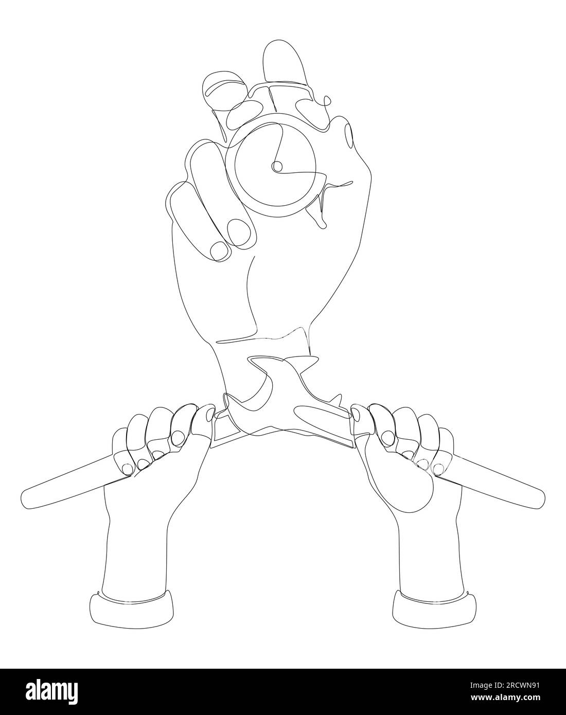 Una linea continua di sveglia con chiave. Concetto vettoriale illustrazione a linee sottili. Idee creative per disegnare contorni. Illustrazione Vettoriale