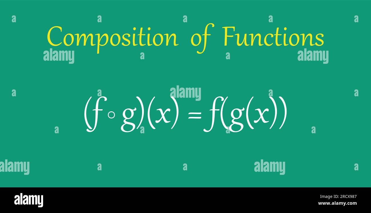 Composizione di due funzioni in matematica. Illustrazione vettoriale scientifica isolata su lavagna. Illustrazione Vettoriale