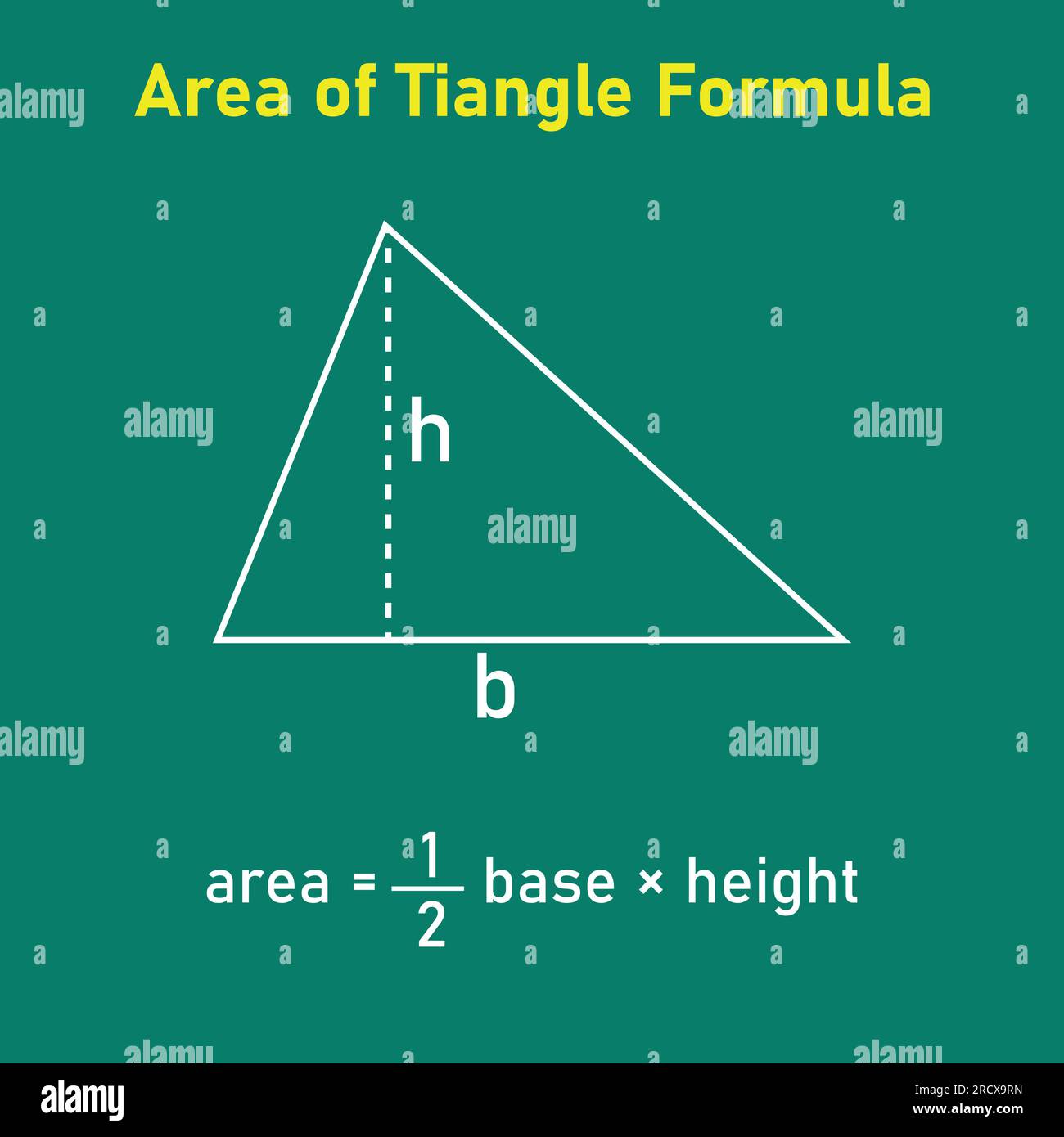 Area della formula triangolare in matematica. Illustrazione vettoriale isolata su sfondo bianco. Illustrazione Vettoriale
