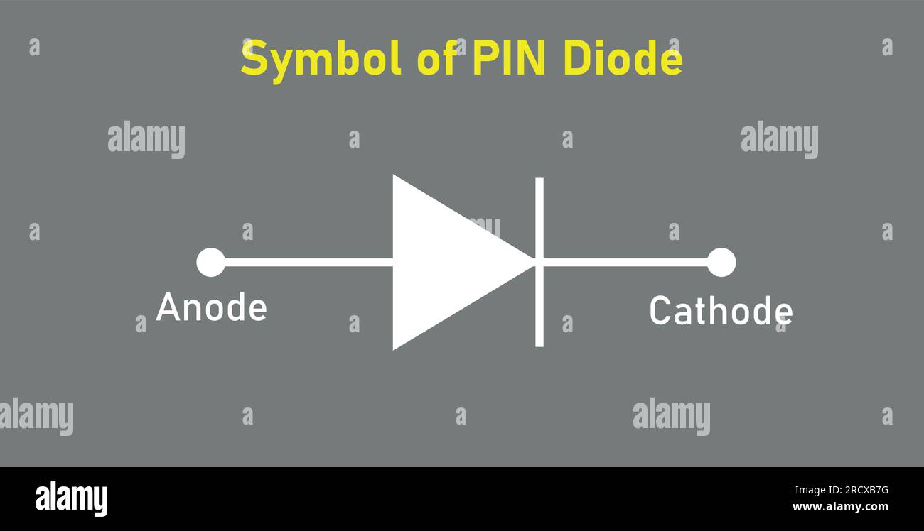 Simbolo del diodo PIN. Anodo e catodo. Illustrazione vettoriale isolata su sfondo grigio. Illustrazione Vettoriale