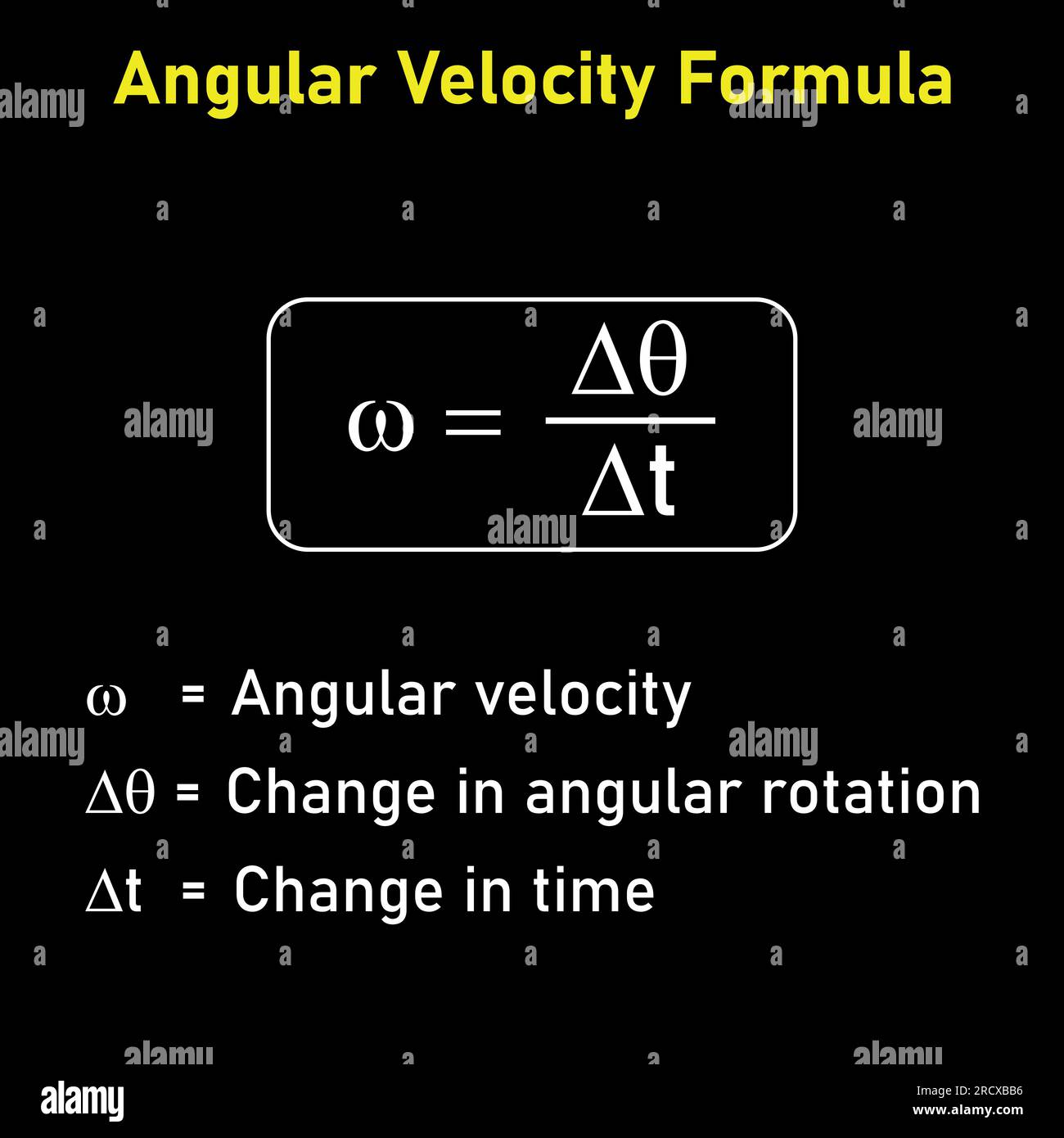 Formula della velocità angolare in fisica. Illustrazione vettoriale isolata su sfondo bianco. Illustrazione Vettoriale