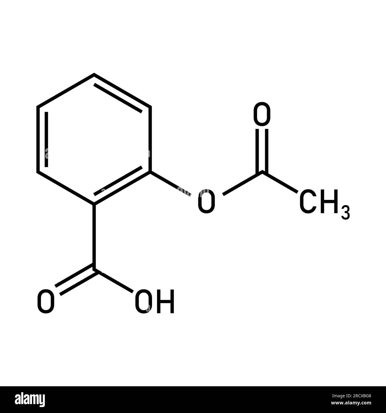 Struttura chimica dell'aspirina o dell'acido acetilsalicilico (C9H8O4). Risorse chimiche per insegnanti e studenti. Illustrazione Vettoriale
