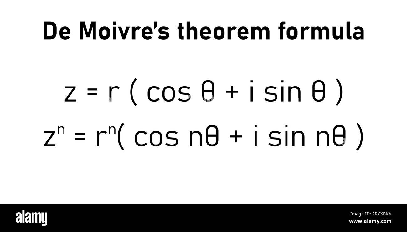 La formula del teorema di de Moivre in matematica. Risorse matematiche per insegnanti e studenti. Illustrazione Vettoriale