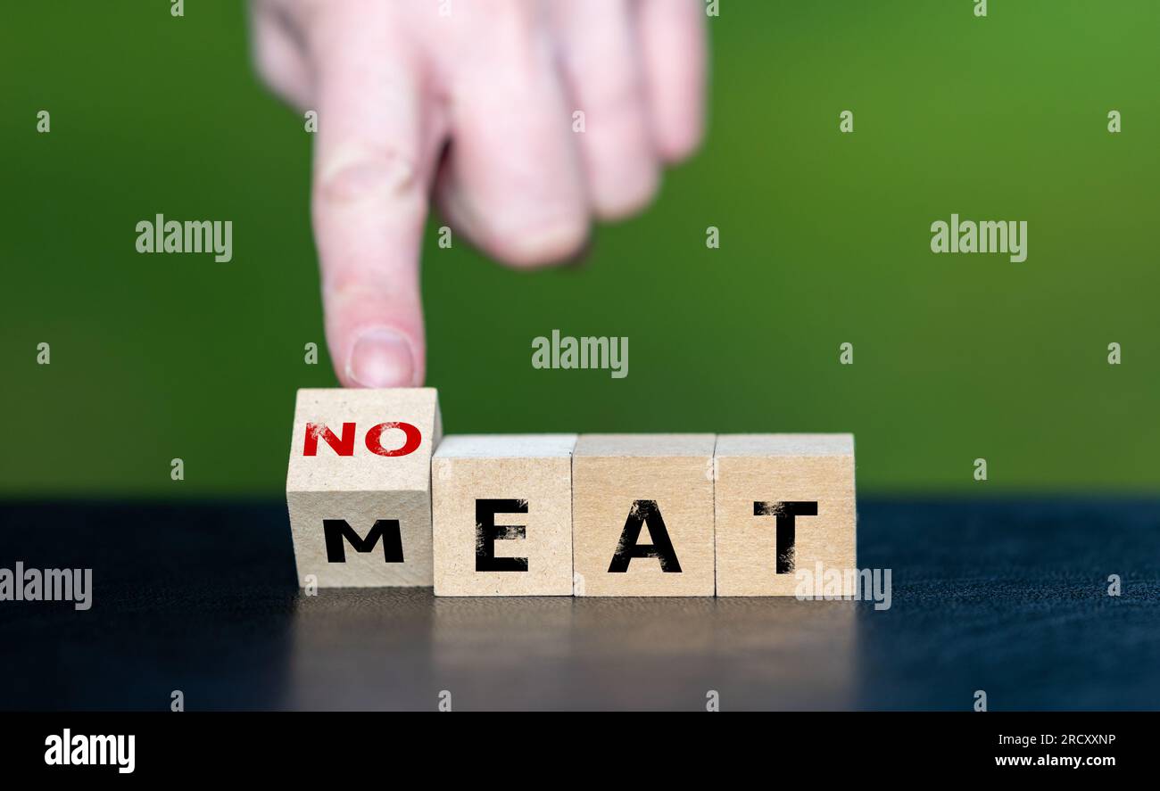 I cubetti di legno formano l'espressione "non mangiare carne". Foto Stock