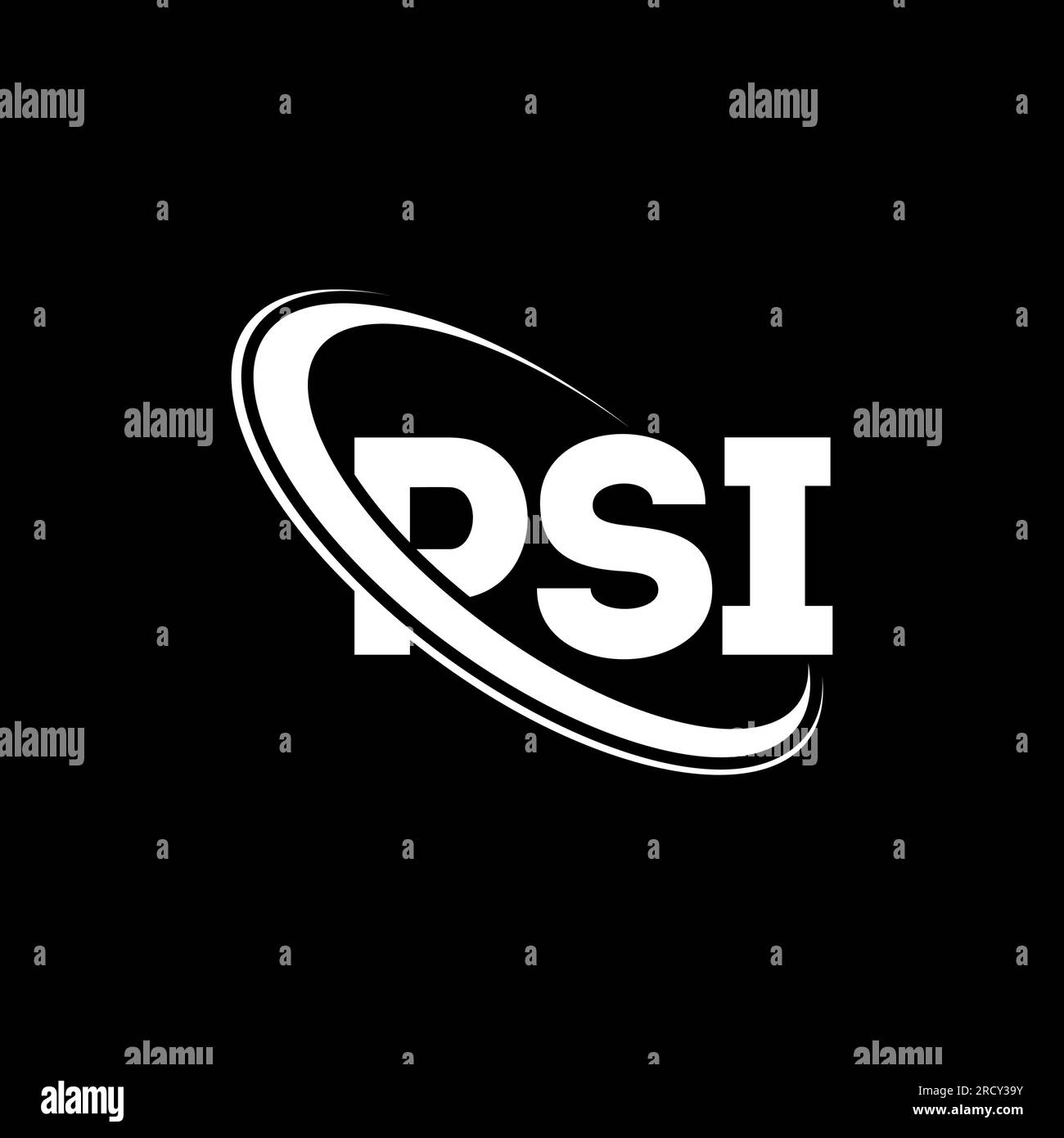 Logo PSI. Lettera PSI. Logo PSI Letter. Iniziali logo PSI collegato con cerchio e logo monogramma maiuscolo. PSI tipografia per tecnologia, affari Illustrazione Vettoriale