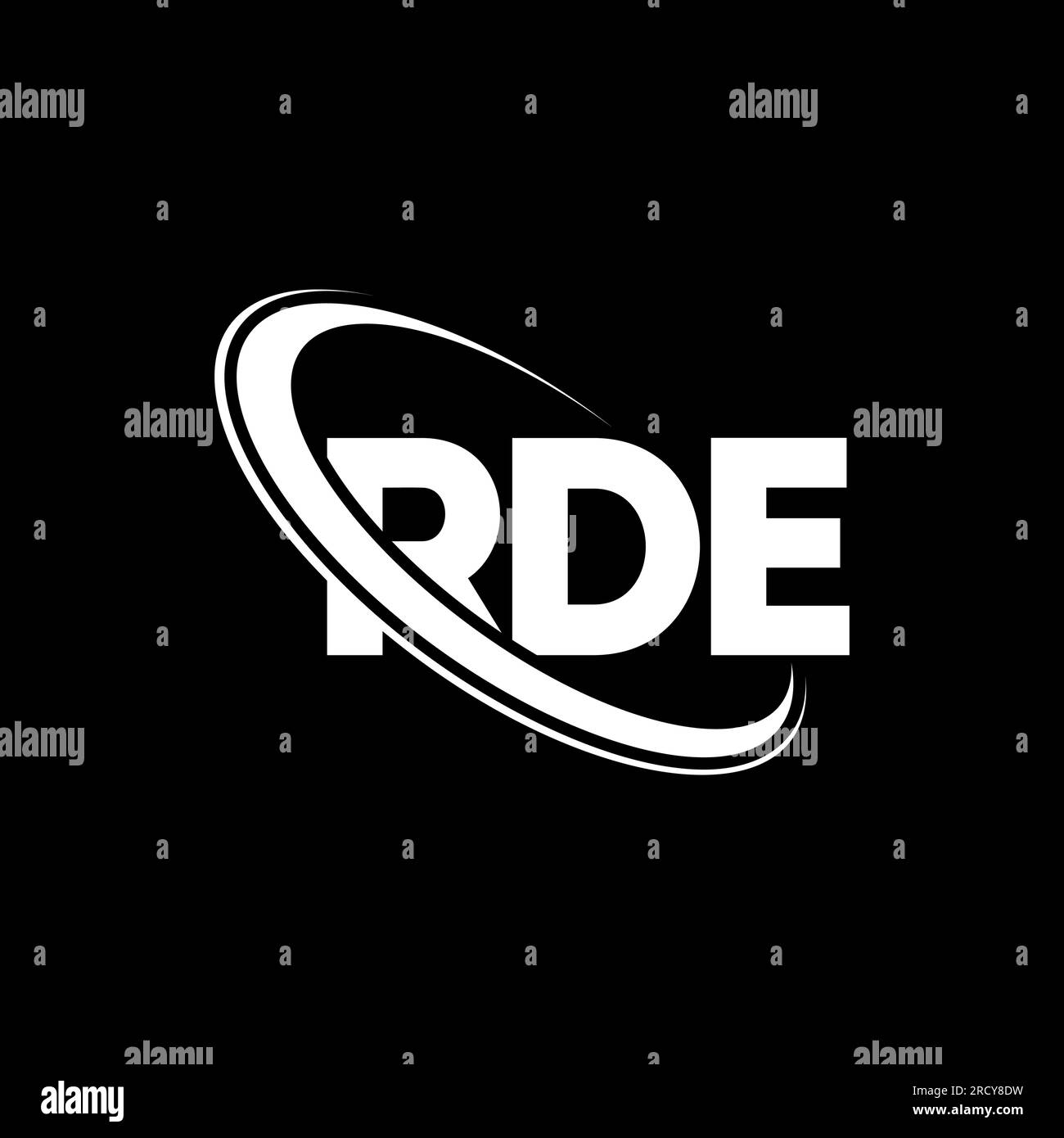 Logo RDE. Lettera RDE. Logo RDE Letter. Iniziali logo RDE collegato con cerchio e logo monogramma maiuscolo. Tipografia RDE per tecnologia, attività commerciali Illustrazione Vettoriale