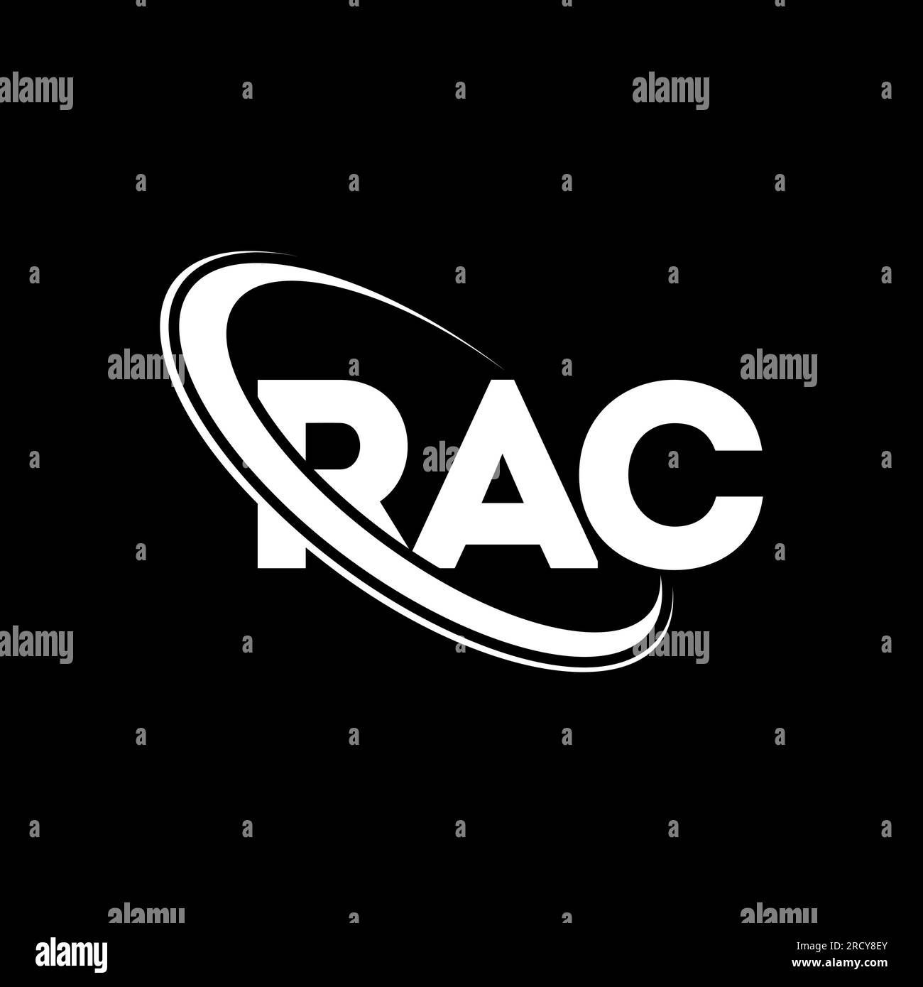 Logo RAC. Lettera RAC. Logo RAC Letter. Iniziali logo RAC associato a un logo con cerchio e monogramma maiuscolo. Tipografia RAC per tecnologia, attività commerciali Illustrazione Vettoriale