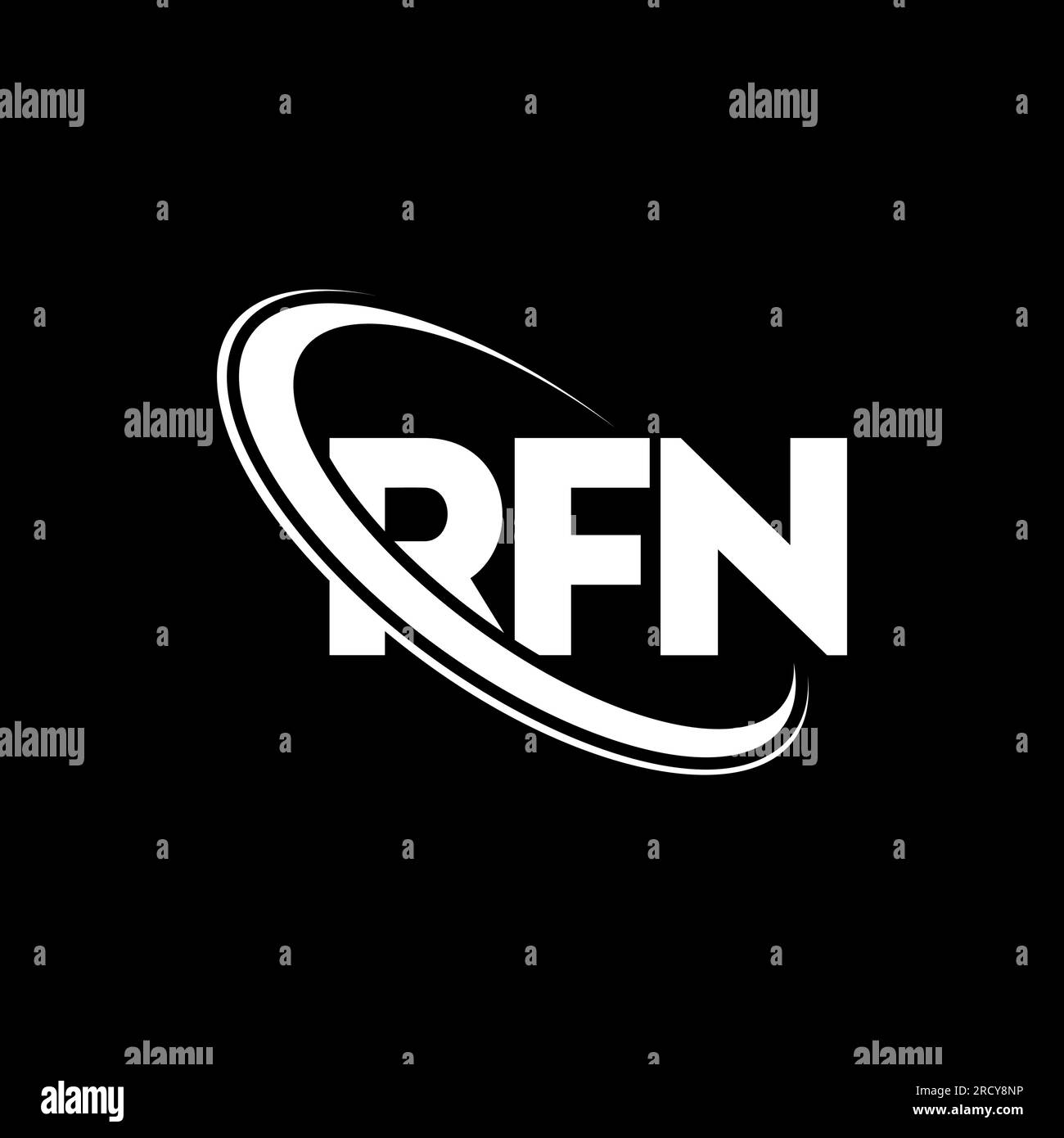 Logo RFN. Lettera RFN. Logo RFN Letter. Logo RFN iniziali associato a un logo con cerchio e monogramma maiuscolo. Tipografia RFN per tecnologia, attività commerciali Illustrazione Vettoriale