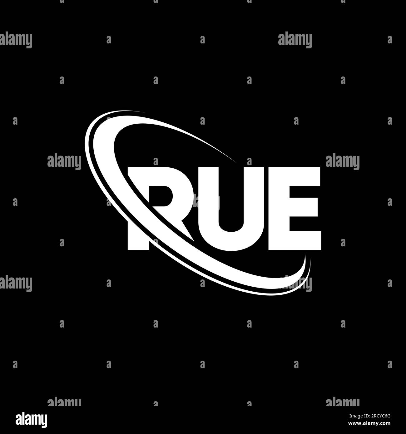 Logo RUE. RUE Letter. Logo RUE Letter. Logo RUE con logo circolare e monogramma maiuscolo. RUE tipografia per tecnologia, affari Illustrazione Vettoriale