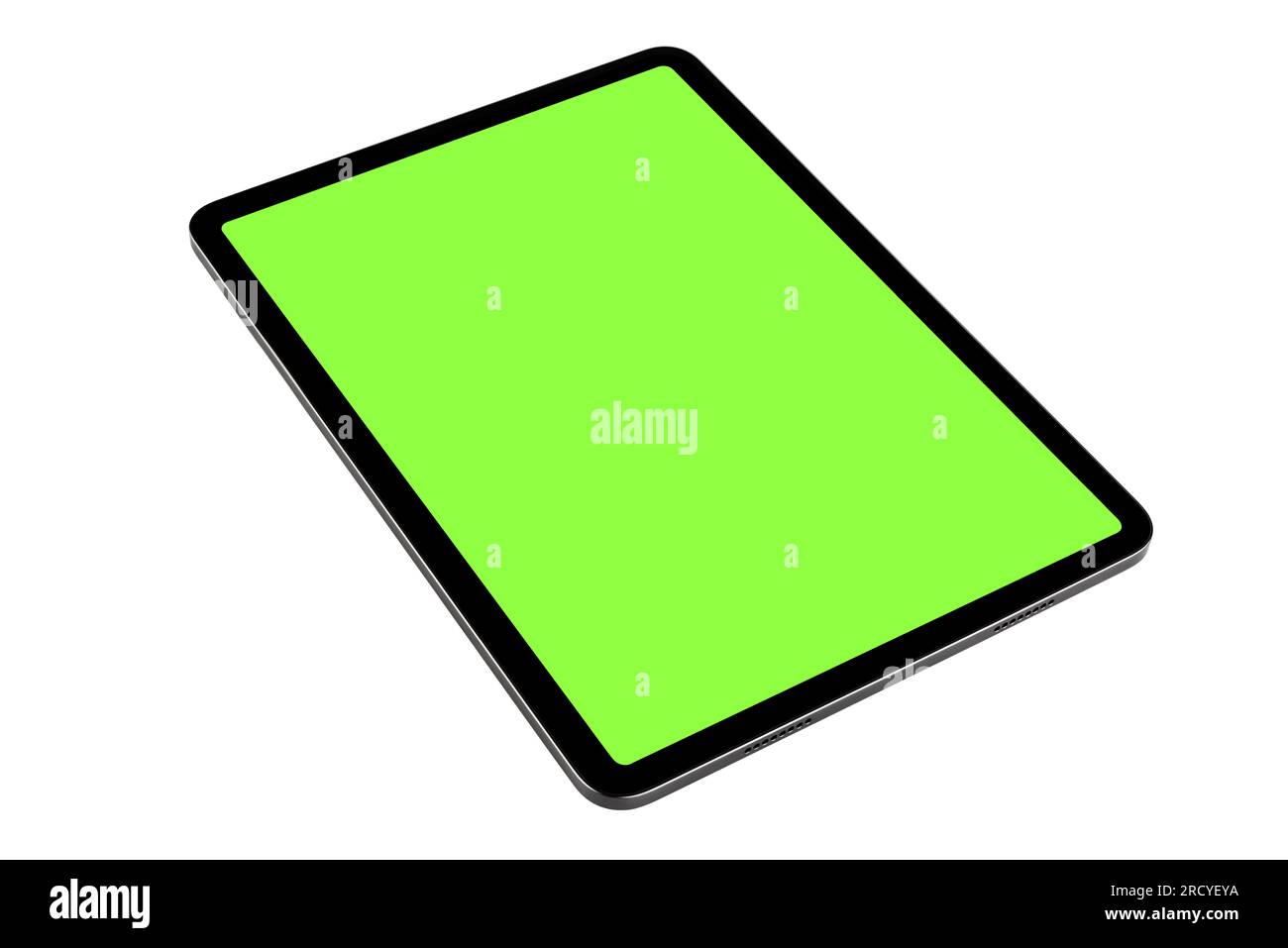 Tablet digitale iPad Mockup con Chroma Key schermo verde isolato su sfondo bianco basato su uno studio di registrazione di alta qualità Connect, Data Foto Stock