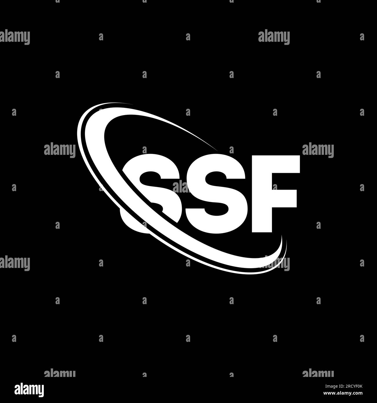 Logo SSF. Lettera SSF. Logo SSF Letter. Logo SSF iniziali associato a un logo con cerchio e monogramma maiuscolo. Tipografia SSF per la tecnologia e le attività commerciali Illustrazione Vettoriale
