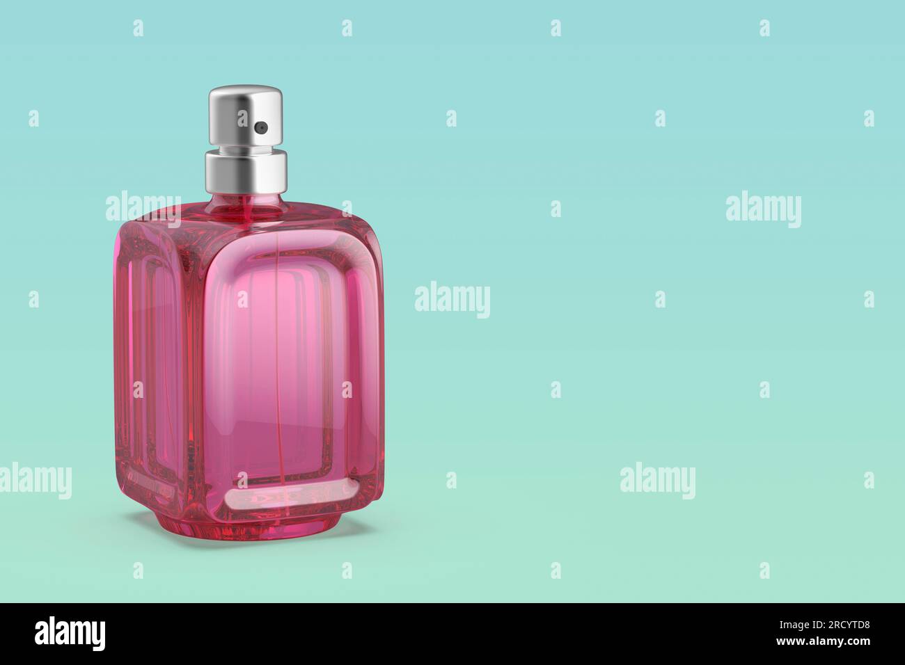 Bottiglia di profumo in vetro di lusso su sfondo colorato Foto Stock