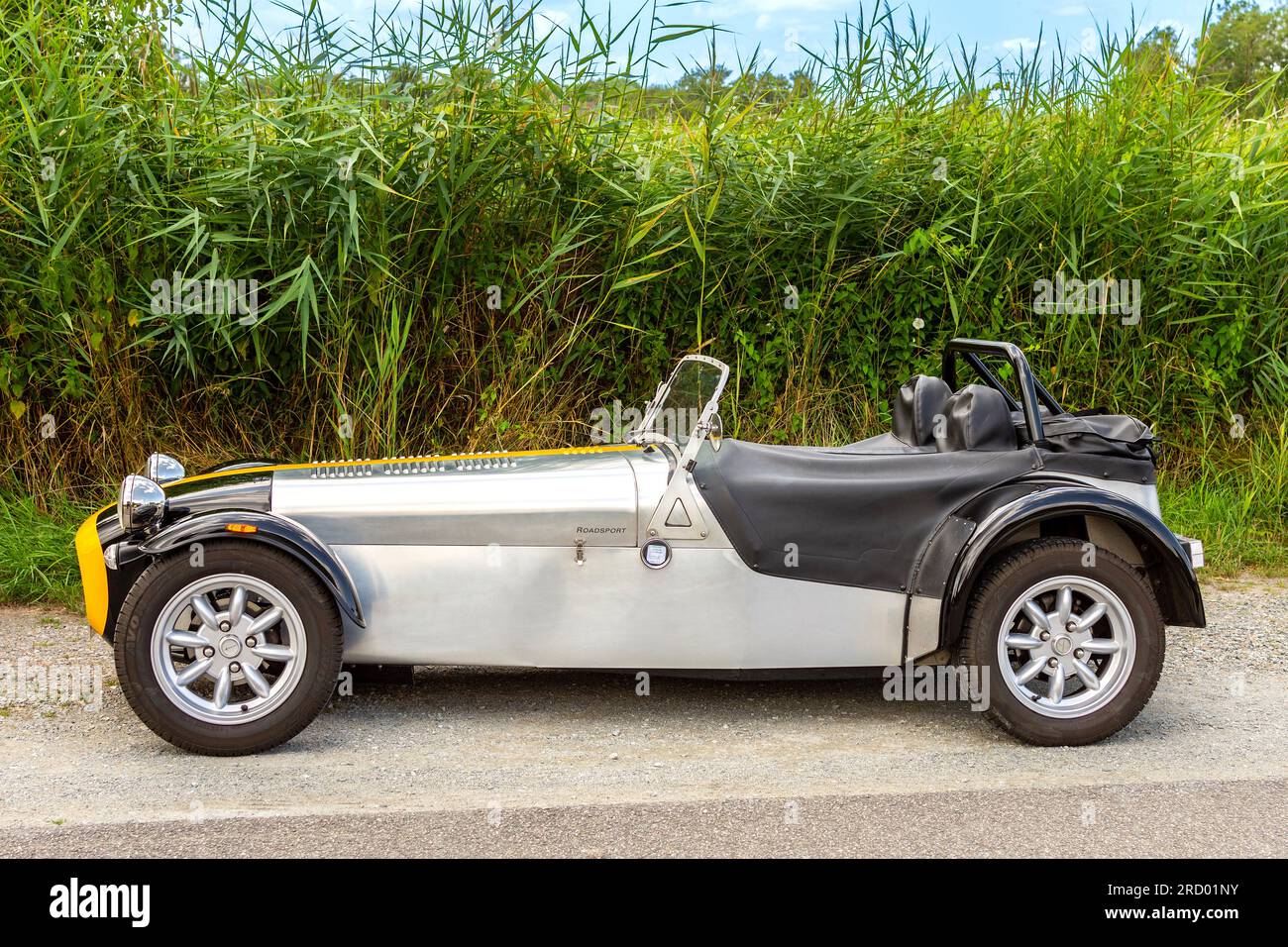 Lotus Seven auto sportiva a 2 posti con tetto aperto - Francia. Foto Stock