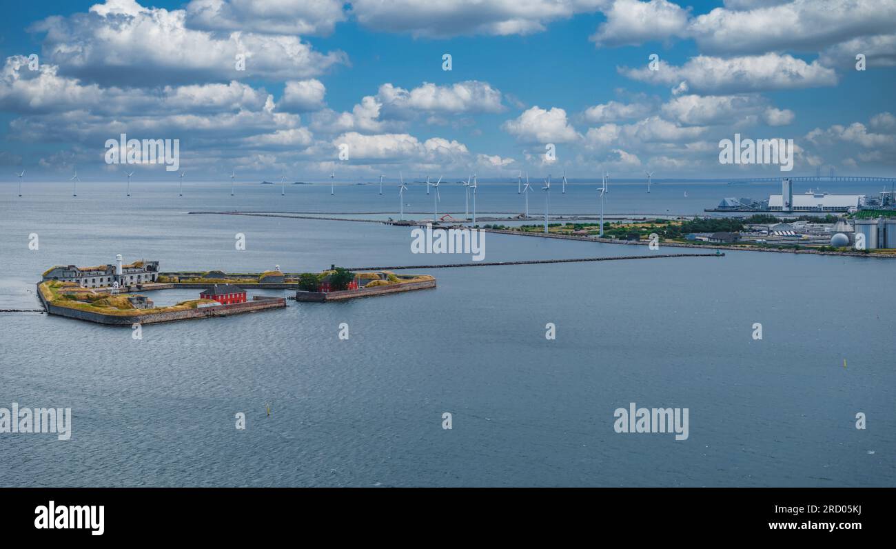 Panorama aereo dei quartieri di Indre Osterbro, Nordhavnen. Foto Stock