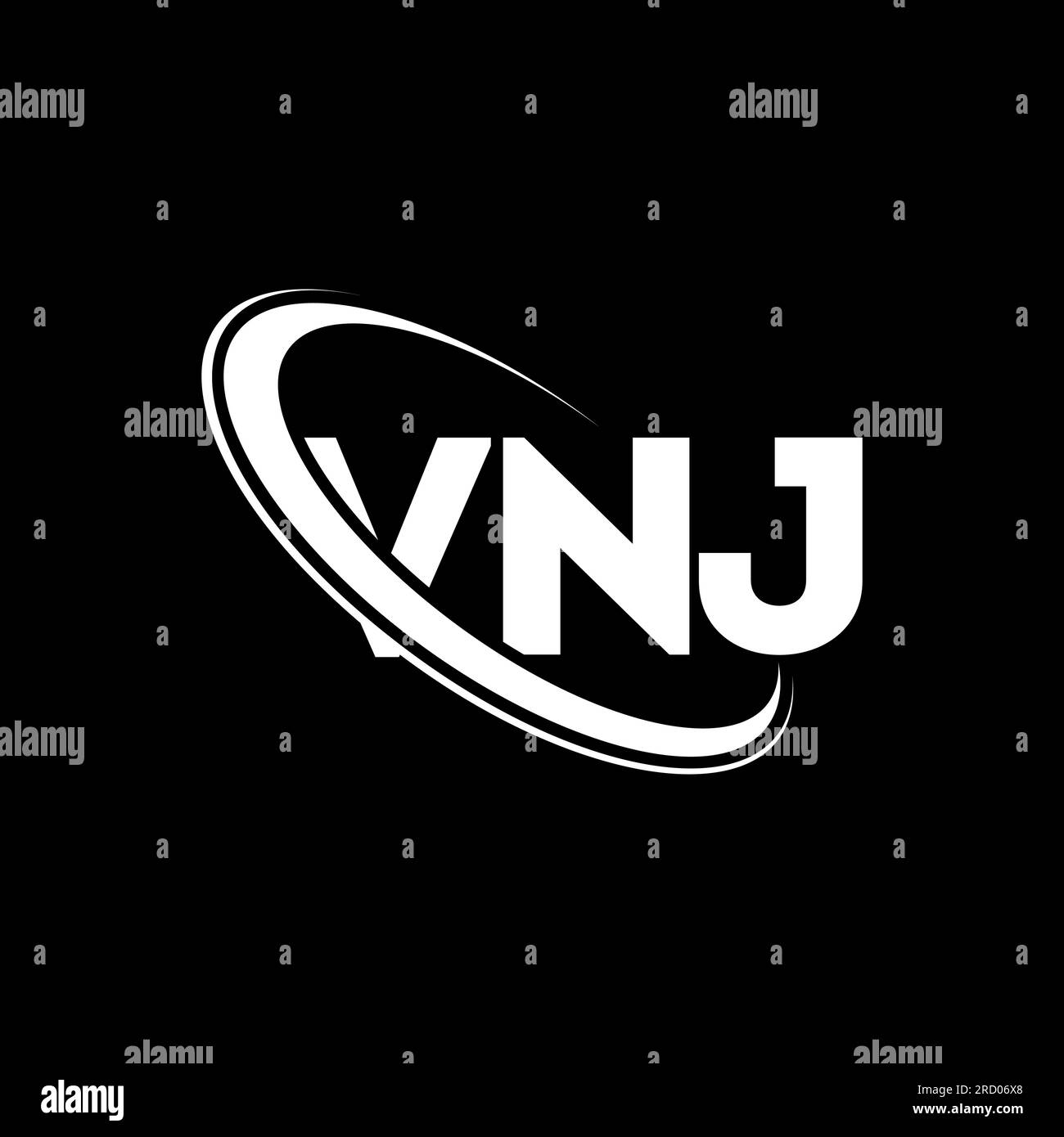 Logo VNJ. Lettera VNJ. Logo VNJ Letter. Iniziali logo VNJ associato a un logo con cerchio e monogramma maiuscolo. Tipografia VNJ per tecnologia, attività commerciali Illustrazione Vettoriale