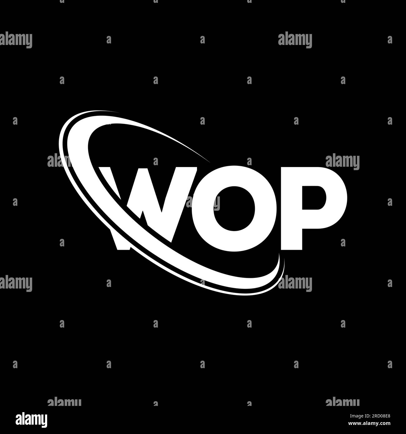 Logo WOP. Lettera WOP. Logo WOP Letter. Iniziali logo WOP con cerchio e logo monogramma maiuscolo. Tipografia WOP per tecnologia, attività commerciali Illustrazione Vettoriale