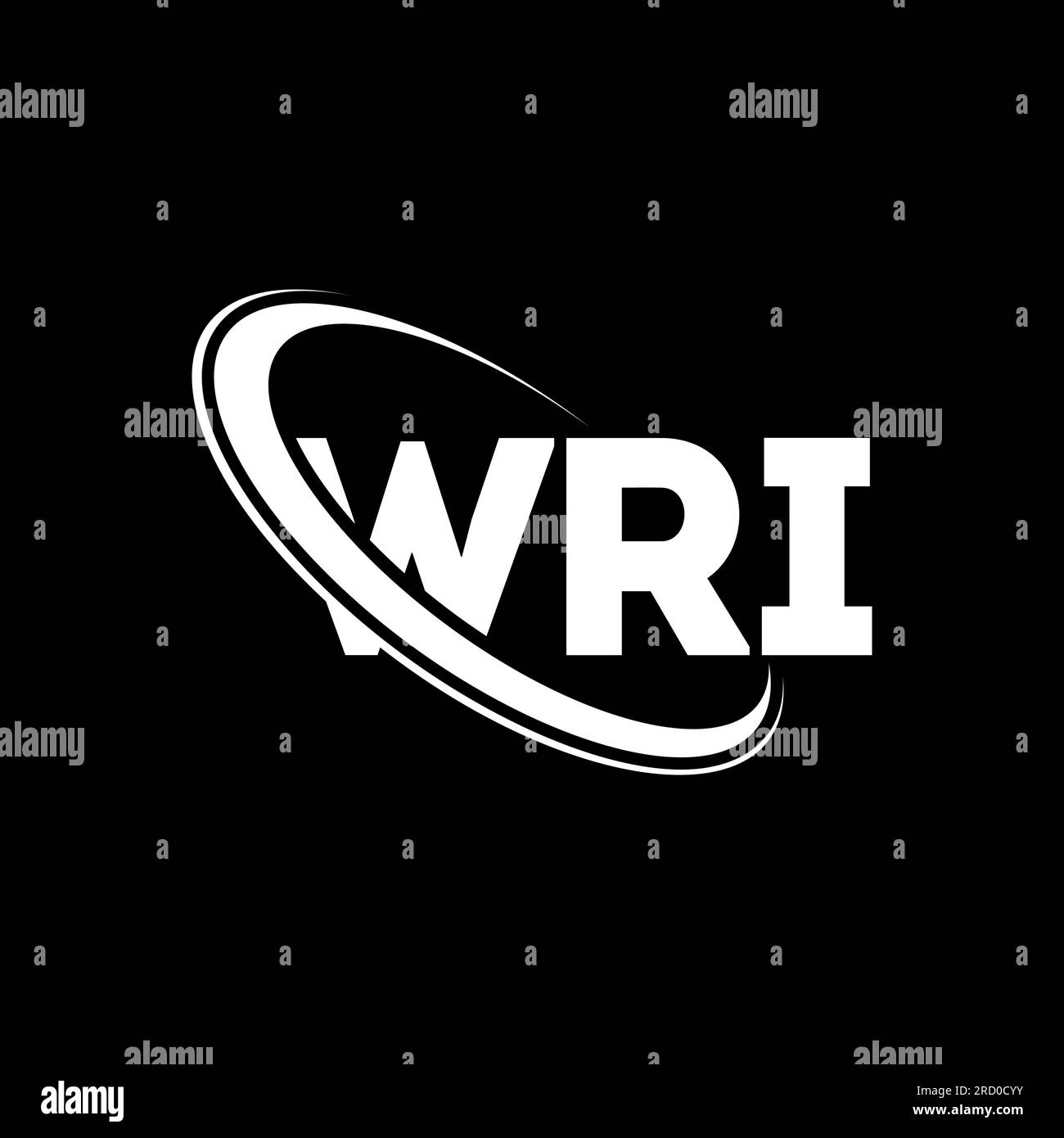 Logo WRI. Lettera WRI. Logo WRI Letter. Iniziali del logo WRI collegate con il logo del cerchio e del monogramma maiuscolo. Tipografia WRI per tecnologia, attività commerciali Illustrazione Vettoriale