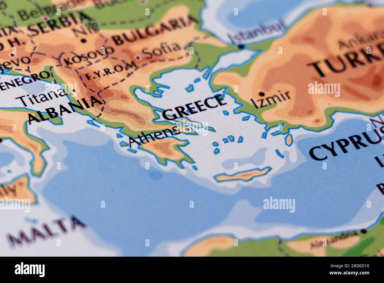 mappa mondiale del confine europeo, della grecia e dell'albania in primo piano Foto Stock