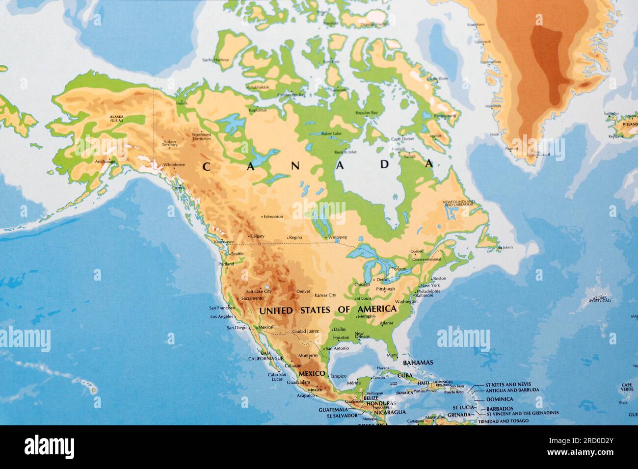 mappa mondiale del continente nordamericano con stati uniti d'america, canada e messico con tutte le linee di confine Foto Stock
