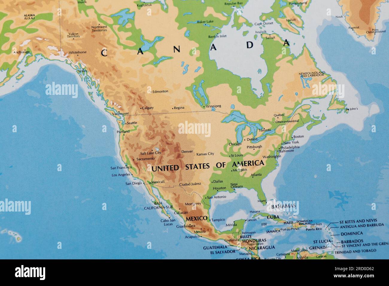 mappa mondiale del continente nordamericano con stati uniti d'america, canada e messico con tutte le linee di confine Foto Stock