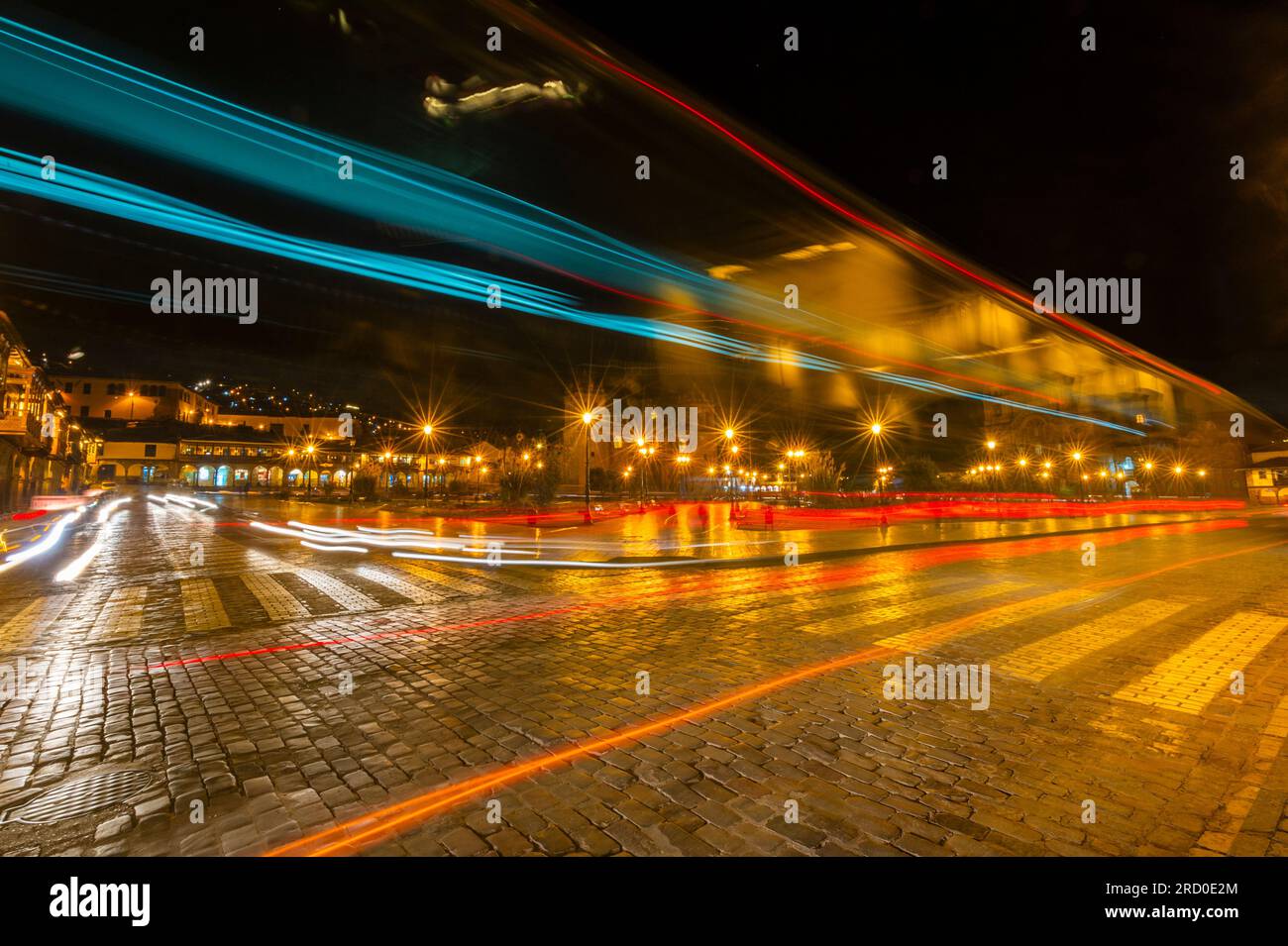 Fotografia notturna nel centro di Cusco, Perù. Foto Stock