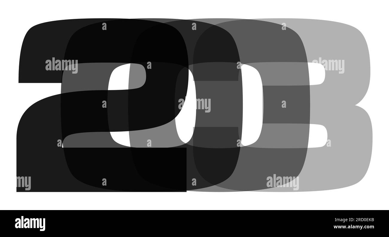 sfumatura in bianco e nero numero 2023 su sfondo bianco, grafica vettoriale Foto Stock