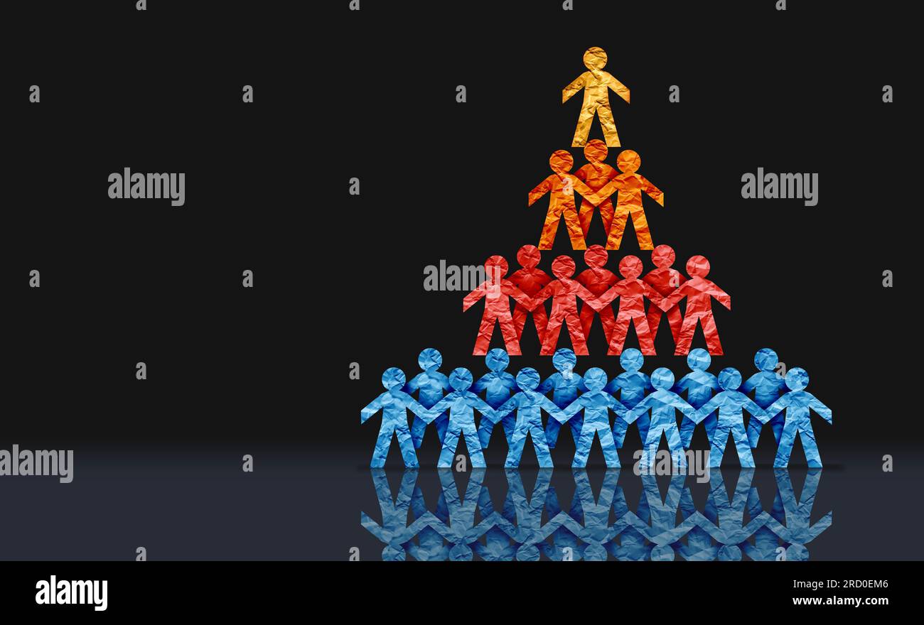 Stratificazione della società e della classe sociale e diverse categorie gerarchiche di gruppi socioeconomici basati sull'etnia educazione ricchezza Foto Stock