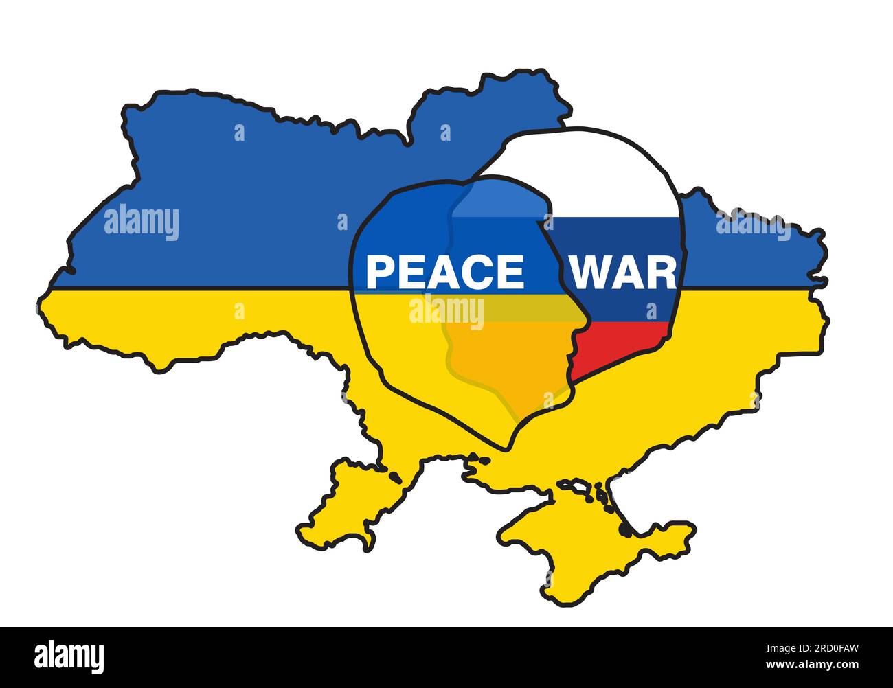 Simbolo di pace in Ucraina, aggressione russa contro l'Ucraina. Guerra in Ucraina, illustrazione vettoriale Foto Stock