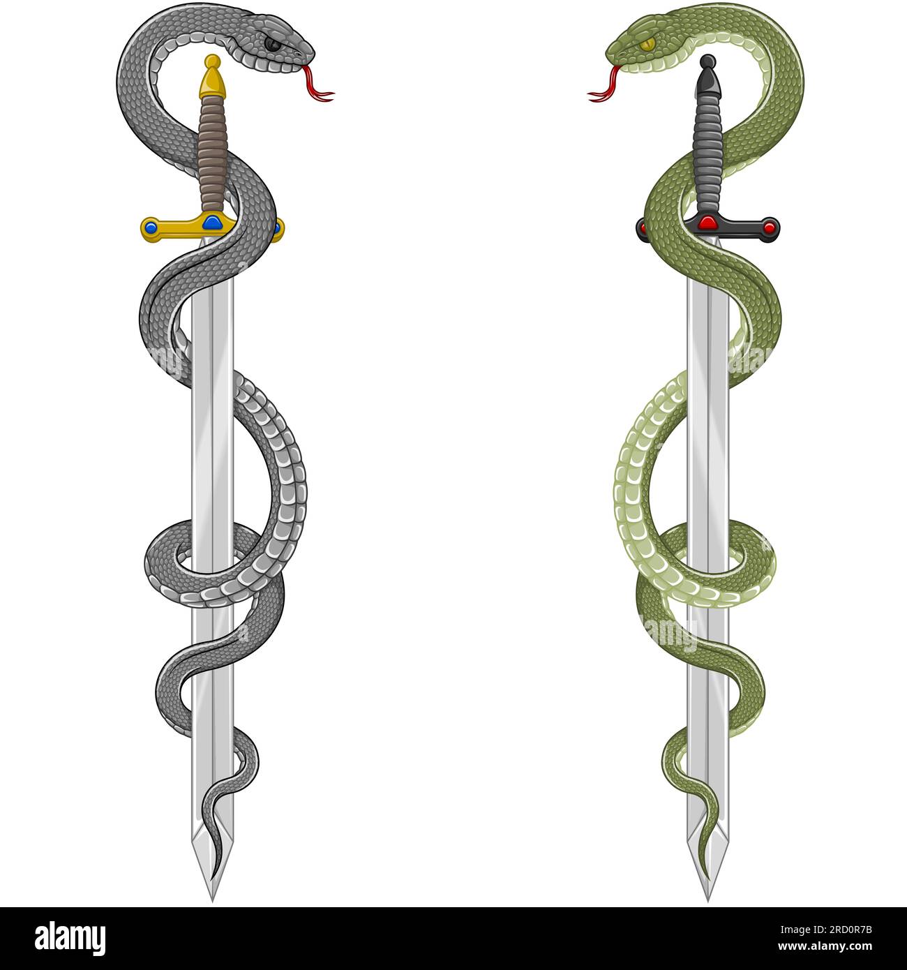 Design vettoriale della spada medievale europea con serpente, antica spada circondata da un serpente Illustrazione Vettoriale