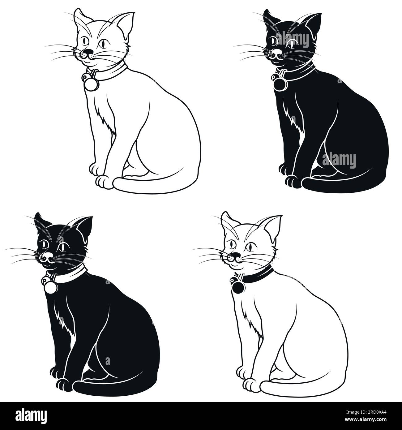 Disegno vettoriale di gatto con colletto, gatto stile cartone animato Illustrazione Vettoriale