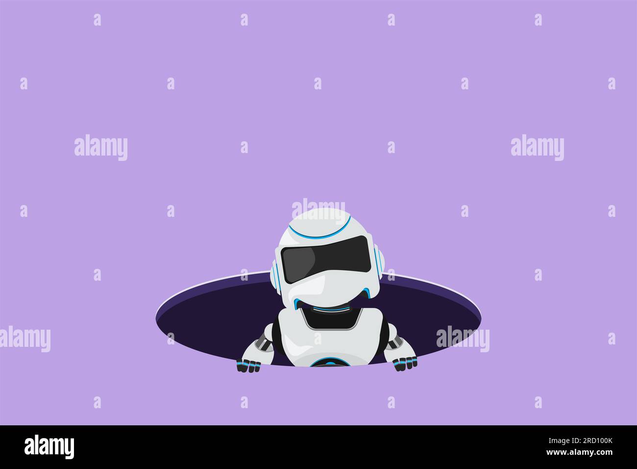 Il disegno piatto del personaggio del robot emerge dal foro. Mancato utilizzo delle opportunità di business tecnologiche. Organismo cibernetico robot umanoide. Robot Foto Stock
