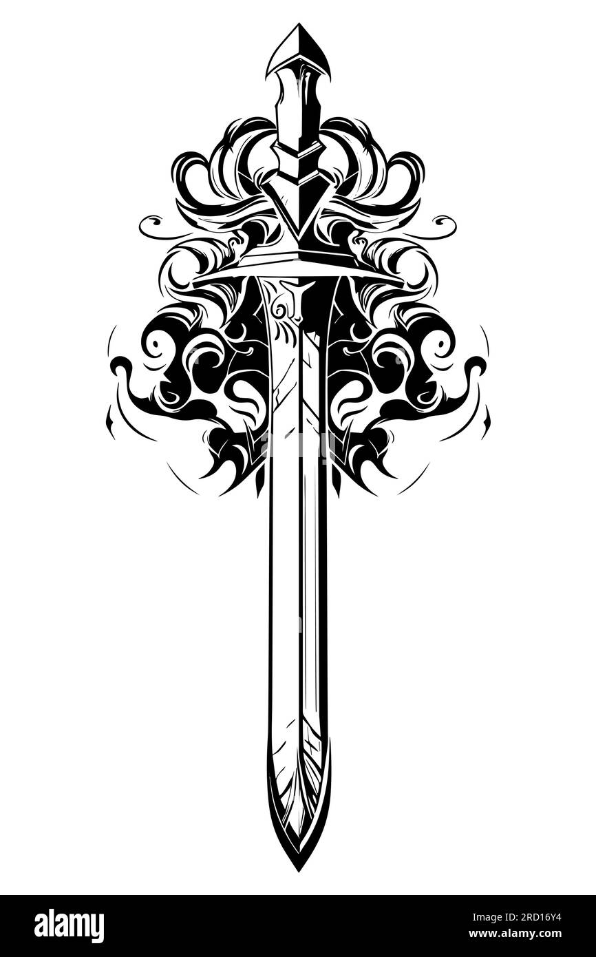 Tatuaggio spada cavaliere. Illustrazione Vettoriale