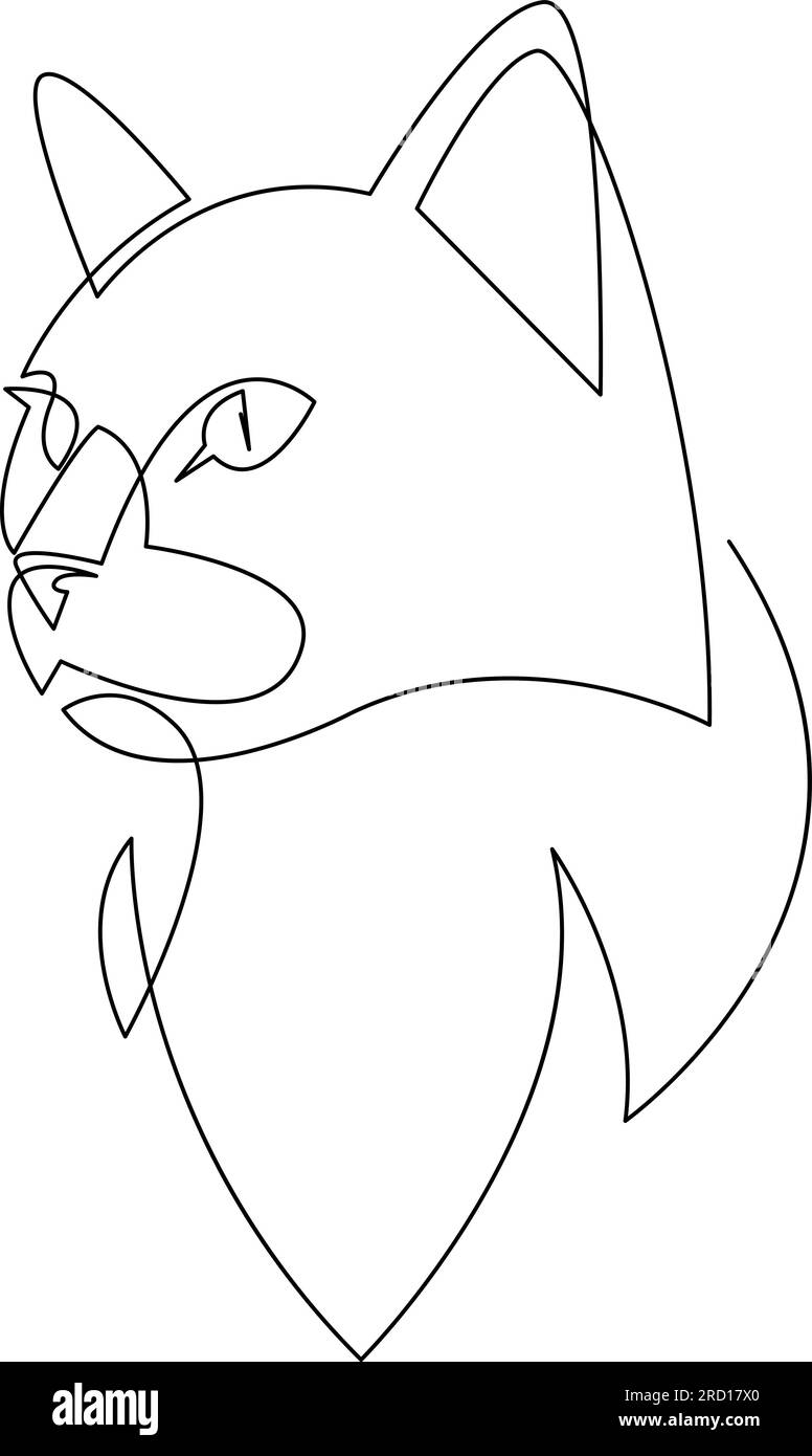 La testa di un gatto disegnata da una linea nera continua su sfondo bianco. Disegno a una riga di animale. Design a linea singola. Eps10 vettoriale Illustrazione Vettoriale
