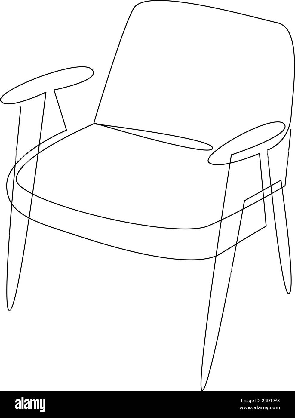 Disegno continuo a una linea della sedia in stile scandinavo. Mobili per soggiorno o hotel disegnati da una linea singola. Illustrazione vettoriale di Doodle Illustrazione Vettoriale