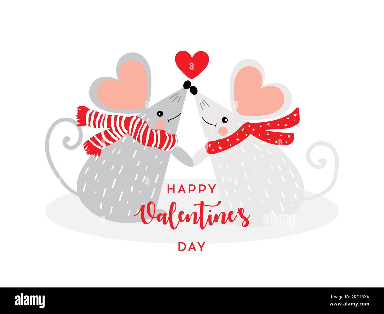 Coppia innamorata, due simpatici topi. Concetto d'amore. Mouse con cuore in stile cartone animato. Carino topo innamorato. Stile cartoni animati vettoriali romantico. San Valentino Illustrazione Vettoriale