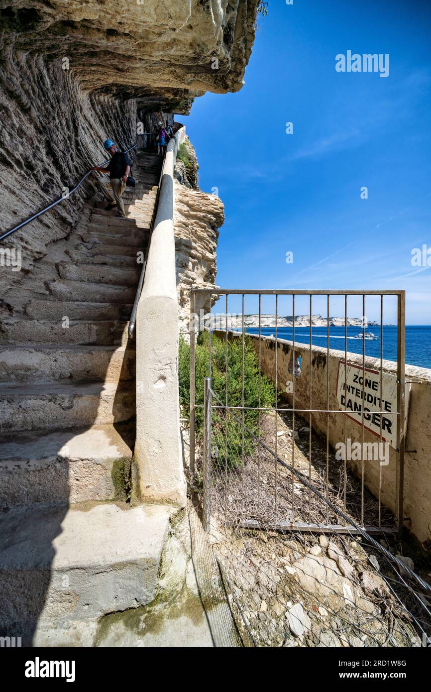 La scalinata del re d'Aragona a Bonifacio, Corsica, Francia Foto Stock