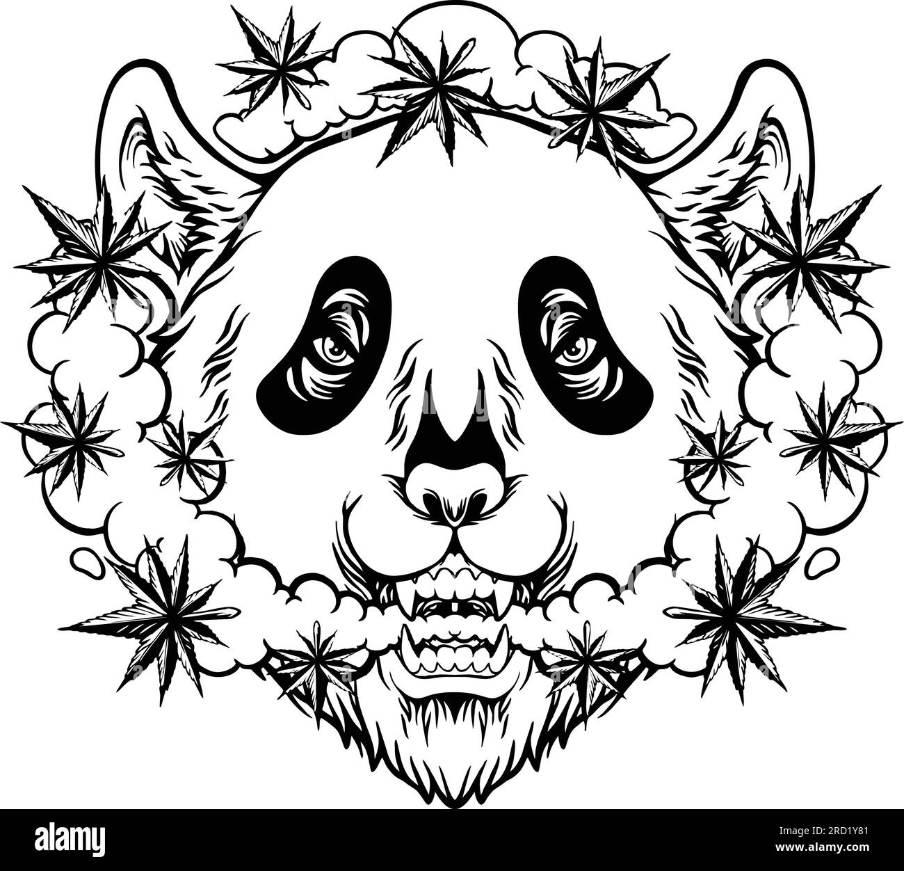 Panda nebulizzato che esplora le illustrazioni vettoriali monocromatiche della mente lapidata per il logo del tuo lavoro, la t-shirt del merchandising, gli adesivi e i disegni delle etichette, il poster. Illustrazione Vettoriale
