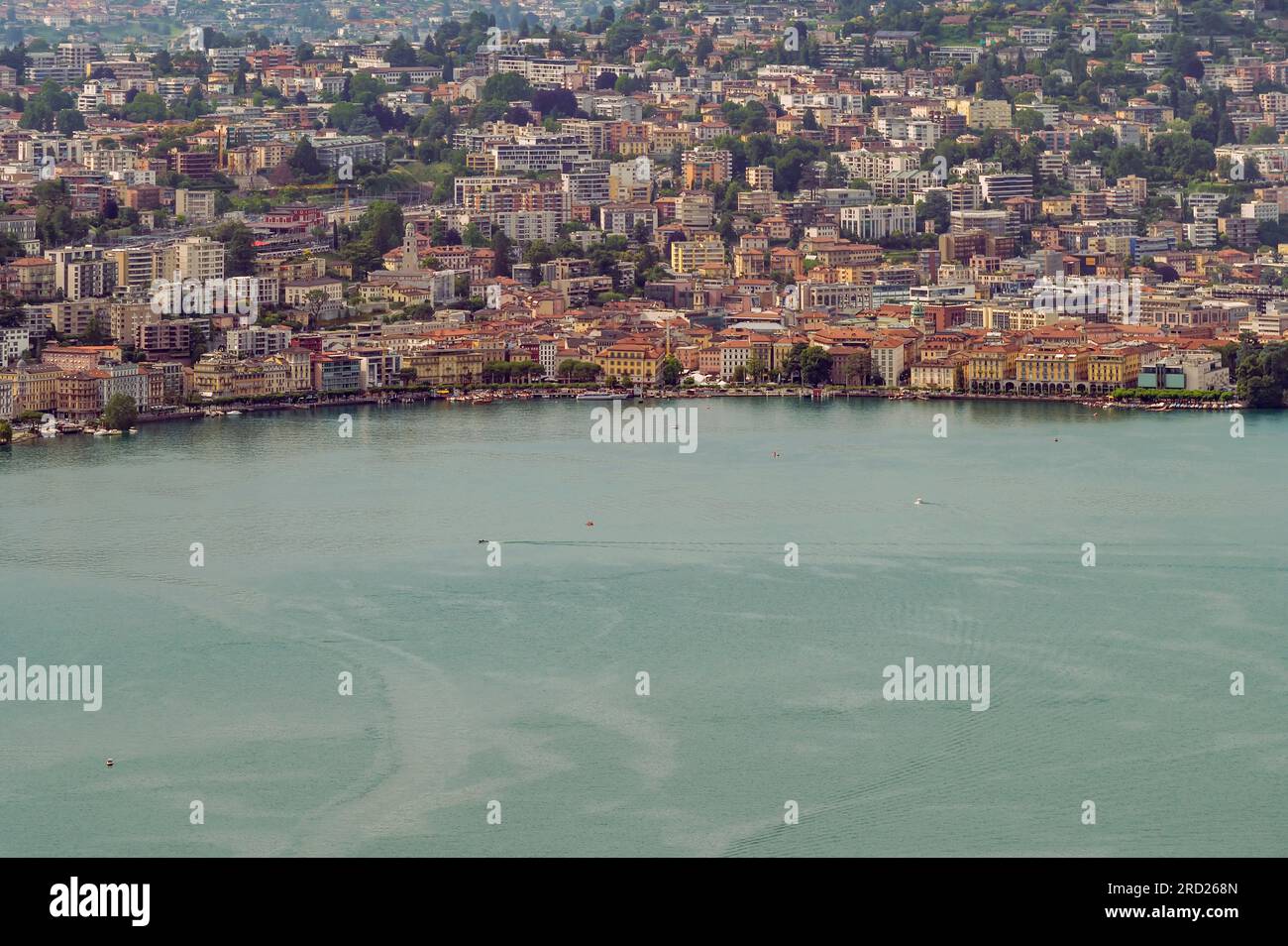 Vista aerea del centro di Lugano, in Svizzera nel tardo pomeriggio Foto Stock