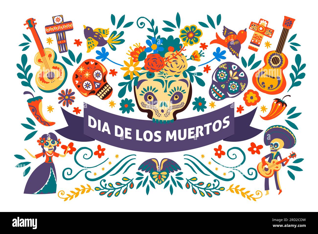 Dia de los muertos, giorno della morta festa messicana Illustrazione Vettoriale