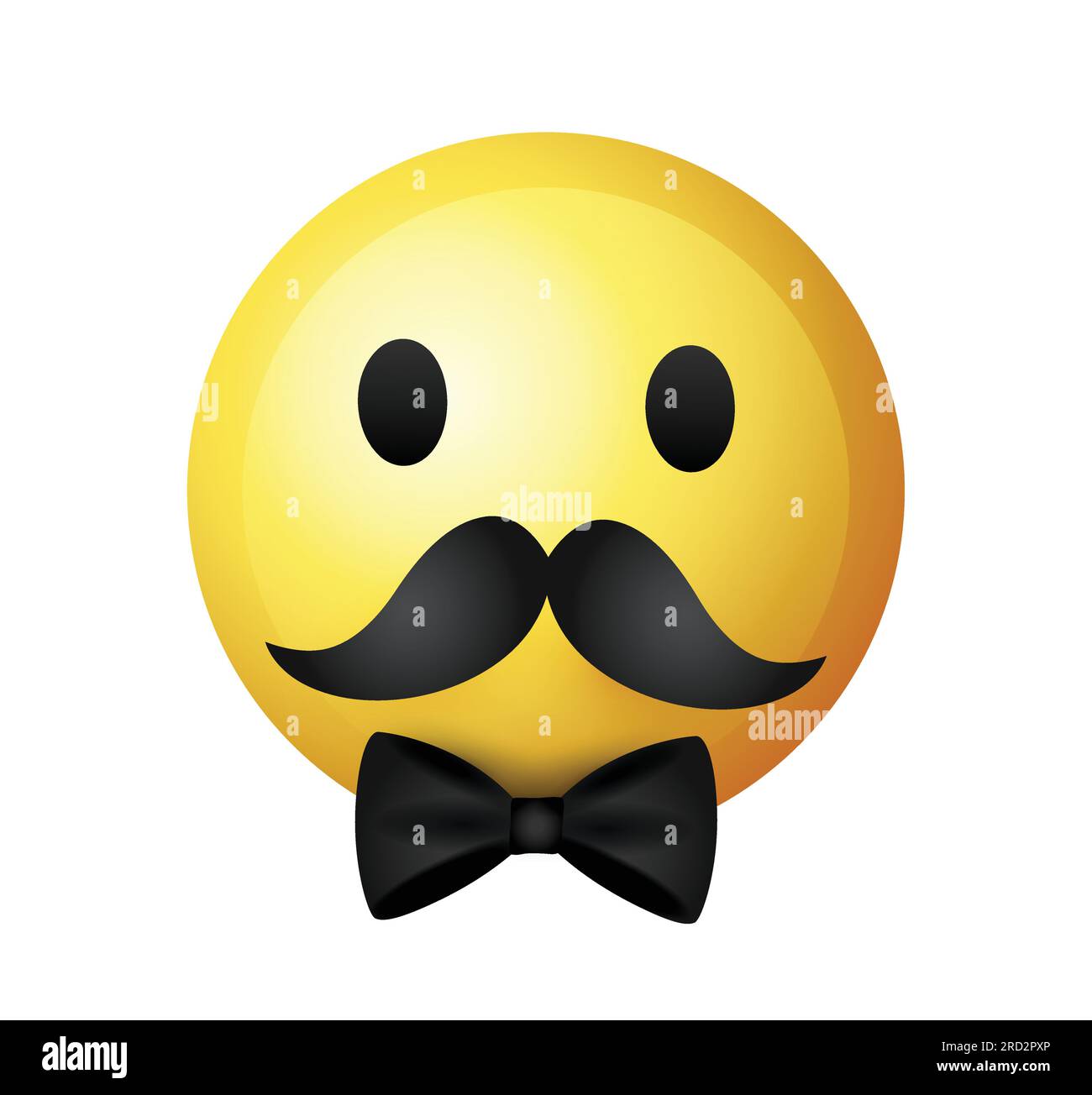 Emoticon di alta qualità su sfondo bianco. Faccia gialla con baffi. Vettore emoji baffi. Emoji hipster. I baffi sorridono. Illustrazione Vettoriale