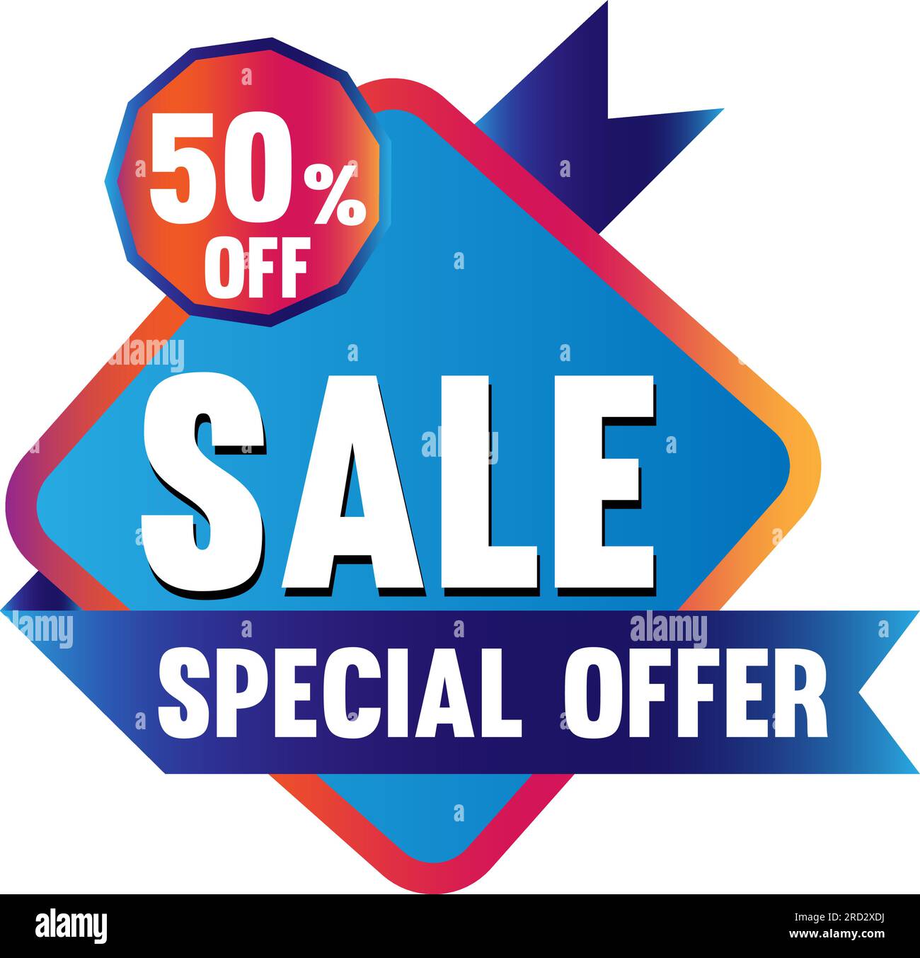 Banner sconto del 50% sugli sconti. Prezzo dell'offerta scontata. Illustrazione Vettoriale