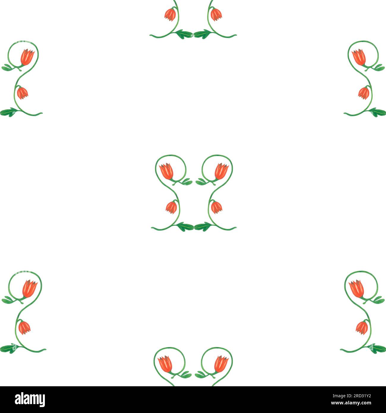 Illustrazioni acquerelli piante in stile medievale. Motivo senza cuciture disegnato a mano su uno sfondo bianco.tappezzeria medievale ispirata all'illustrazione della natura Foto Stock