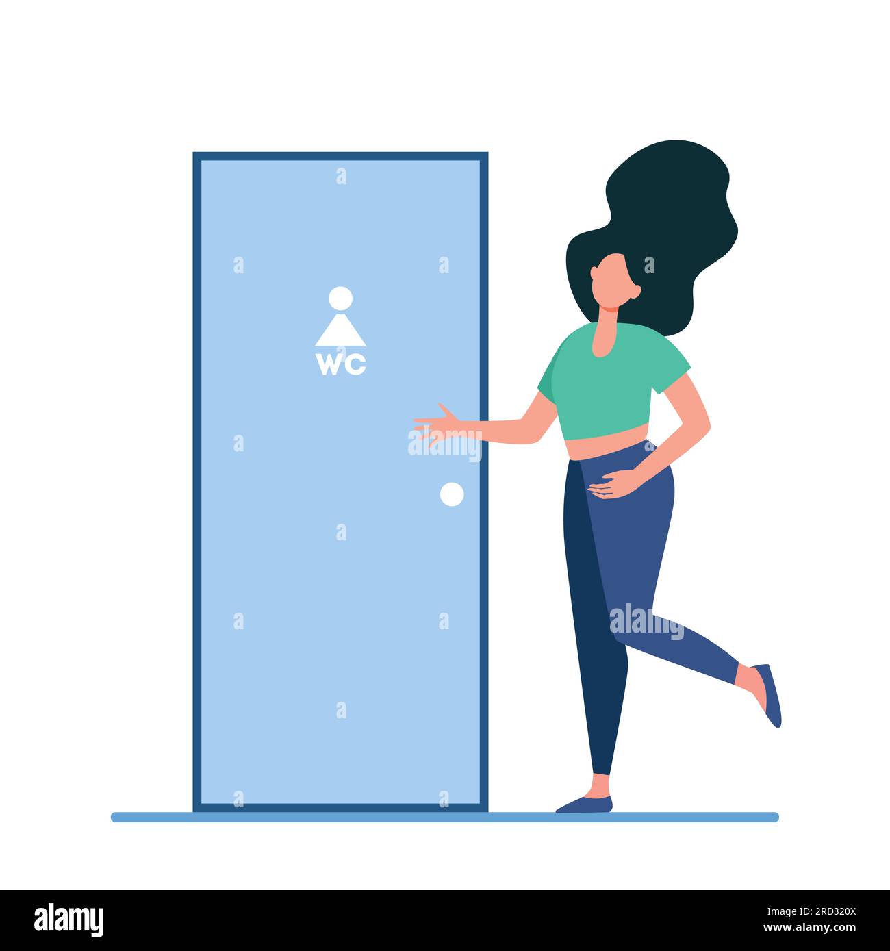 Donna che aspetta il suo turno alla porta del WC Illustrazione Vettoriale