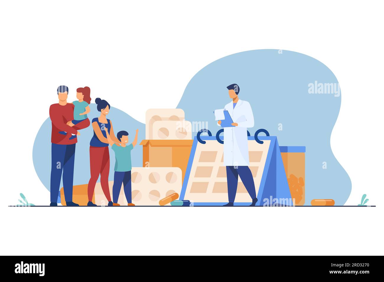 Medico prescrivendo la droga alla famiglia felice Illustrazione Vettoriale