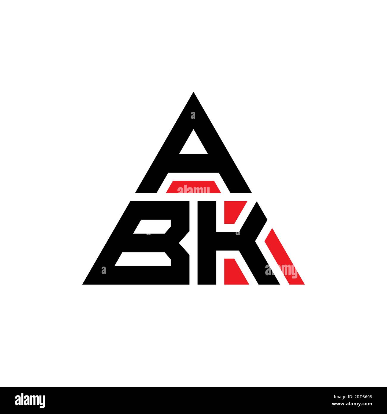 Logo ABK a lettera triangolare con forma triangolare. Monogramma di design con logo a triangolo ABK. Modello di logo vettoriale triangolare ABK di colore rosso. ABK triangul Illustrazione Vettoriale